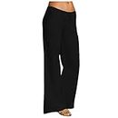 HRAPDA Linen Pants for Women Casual Drawstring Elastic Waist Long Flowy Lounge Pants with Pockets High-Waisted Wide Leg Pants, K-black, Medium