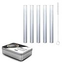 GeeStone 5 Piece Glass Tubes with Cleaning Brush 4.72 inch 12mm OD 2mm Thick Wall Tubing Borosilicate Blowing Tubes Clear Tubes