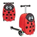 BABY JOY Kids Ride-on Suitcase Scooter, 2-in-1 Carry-on Luggage & Travel Scooter w/LED Flashing Wheels, Anti-Slip Aluminum Deck, Foldable Kids Ride-on Suitcase for Travel & School (Red)