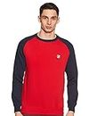 Amazon Brand - House & Shields Men's Cotton Blend Crew Neck Regular Fit Sweatshirt (Aw19-Hss-18_Navy & Red_XL)