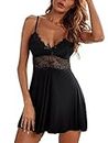 Bunanphy Women Sexy Lingerie Lace Babydoll Mesh Chemise Sleepwear Bridal Nightdress Black #G 12-14