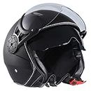 Harssidanzar Motorcycle Helmet 3/4 Open Face Motorbike Scooter Moped Helmet Vintage Style Cruiser DOT Approved for Men and Women CU602AUS, Black, Size XL