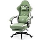 Dowinx Gaming Chair Breathable Fabric Computer Chair with Pocket Spring Cushion, Comfortable Office Chair with Gel Pad and Storage Bags, Massage Game Chair with Footrest, Green