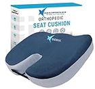 DEBIK Memory Foam | Coccyx, Tailbone, Sciatica, Lower Back Support And Pain Relief Seat Cushion With Removable Cover Fits Most Desk, Computer Chairs And Car Seats (Blue-Grey)