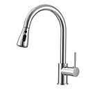 Peppermint Pull Out Kitchen Sink Mixer Tap Monobloc Modern Style Easy Fit Single Handle Mono Mixers Faucet High Arc 360 Swivel Spout with 3 Mode Spray Head Chrome