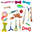 Bundle of Pet Dog Puppy Toys Plush Rope Rubber Chew Squeak Tug Crinkle
