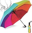 DIVUE Umbrella for women and men, auto open close feature, Windproof Umberallas Large for Man, 3 Fold Strong Steel Shalf | Mini Compact Size Perfect for Purse & Car,Women,Kids,Girls,Boys (Rainbow)