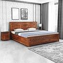 Panchveni Furniture Sheesham Wood Armania King Size Double Bed with Box Storage Wooden Cot Palang for Bedroom Living Room Furniture (Honey Finish)