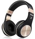 Bluetooth Headphones, Riwbox XBT-80 Foldable Stereo Wireless Bluetooth Headphones Over Ear with Microphone and Volume Control, Wireless and Wired Headset for PC/Cell Phones/TV/ Ipad (Black Gold)