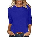 oelaio 3/4 Sleeve Tops for Women 2024 Clearance Deals,Women's Half Sleeve T Shirts Fashion Round Neck Oversized Loose Tops,Dark Blue,Small