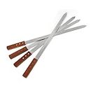 ONE BEST DEAL 4 x Flat Kebab Skewers | Stainless Steel Heavy Duty Reusable Turkish BBQ Skewers with Wooden Handle Perfect for Kebab, Kebob and Shish