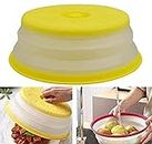 DUBENS Food Microwave Cover, Microwave Plate Cover, Foldable Plate Cover, Drain Basket, Heat Resistant, for Home Kitchen Camping Outdoor, Safe BPA Free (Yellow)