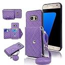 Compatible with Samsung Galaxy S7 Wallet Cover with Crossbody Shoulder Strap and Stand Leather Credit Card Holder Cell Accessories Phone Cover for Glaxay S 7 7s GS7 -G930V G930A Women Girls Purple