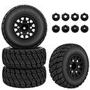 GLOBACT RC Truck Tires for 1/10 Scale Arrma Senton Tires Traxxas Slash Tires Axial Redcat Rc4wd Hex Detachable Replacement 14mm 12mm RC Wheels and Tires (Black 4 Pcs)