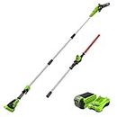 Greenworks 40V 10" Brushless Polesaw + Pole Hedge Trimmer Combo (Great For Pruning and Trimming Branches / Shrubs), 2.5Ah Battery and Charger Included