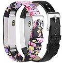 Tobfit Leather Bands Compatible with for Fitbit Alta Bands and Fitbit Alta HR Bands, 2 Pack, Black, Pink Floral