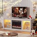 Bestier Electric Fireplace TV Stand for 70 Inch TV, Entertainment Center with 23" Fireplace, Storage Cabinet and LED Lights, Modern TV Console for Living Room(White Marble)