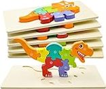 Puzzle dinosaure de 6 pièces, jouets pour enfants de 1 à 3 ans, jouets pour enfants de 2 à 4 ans, cadeaux pour garçons et filles de 3 ans, puzzles dinosaures en bois pour enfants.