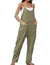 Voqeen Jumpsuits for Women Dungarees with Adjustable Straps Wide Leg Harem Playsuits Baggy Loose Strappy Overalls Summer Casual Romper with Pockets