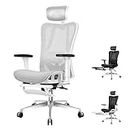 ALFORDSON Ergonomic Mesh Office Chair with 3D Armrest, Executive Study Computer Chair with Adjustable Headrest & Footrest, Recline & Tilt Gaming Desk Chair with Adaptive Lumbar Support, White & Grey