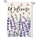 AVOIN colorlife Welcome Spring Lavender Garden Flag 12x18 Inch Double Sided Outside, Flower Seasonal Yard Outdoor Flag