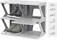 AEARY Vertical Shoe Rack Organizer, Stackable Push-pull Shoe Storage Cubes, Shoe Shelf for Closet, Adjustable Tall Shoe Cubby, Space Saver, Narrow for Entryway Bedroom,Grey