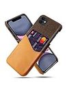 Perkie Leather Cloth Hard PC Back Case with Metro, ATM Card Holder Wallet Slim Back Cover for iPhone 11 (6.1") (Tan Brown)