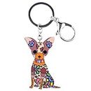 WEVENI Acrylic Chihuahua Dog Key Chain Cute Keychain Accessories For Women Girl Bag Car, Brown, 60mm x 35mm