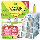 Vacuum Storage Bags - Pack of 20 (5 Jumbo + 5 Large + 5 Medium + 5 Small) ReUsable with free Hand Pump for travel packing | Best Sealer Bags for Clothes, Duvets, Bedding, Pillows, Blankets, Curtains