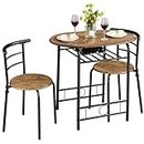 Yaheetech 3 Piece Small Round Dining Table Set, Compact Table and Chairs Set of 2, Kitchen Table Set for 2 Breakfast Nook Table Set with Steel Legs and Storage Rack for Small Space, Brown
