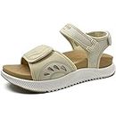 ONCAI Walking Sandals Womens,Arch Support Hiking Sandals with Orthotic Outdoor Footbed for Plantar Fasciitis,Water Athletic Platform Sandalias Mujer with 3 Adjustable Strap Beige Size 6