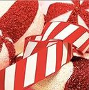 Thick Red & White Candy Cane 2m x 35mm Wide Christmas Ribbon Great for Accessories Cake Decorating Ribbon & Decoration Ideas for Present Gift Wrap, Bows, Toppers or Wrapping for Bags. Eve Boxes!