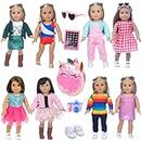 18 Inch Doll Clothes and Accessories 8 Sets Outfit with Shoes Backpack Glasses Camera Pad for 18 inch Our Generation Doll,18 inch Girl Doll,Most 18 Inch Dolls(Doll not Include)
