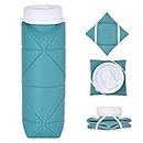 SPECIAL MADE Collapsible Water Bottle Leakproof Valve BPA Free Silicone Foldable Lightweight Durable Travel Bottle for Gym Camping Sports 20oz(Dark Green 2nd version)