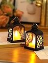 Satyam Kraft 2 Pcs Flameless and Smokeless Acrylic Antique LED Lantern Hurricane Lamp and Wall Hanging Led for Home, Drawing, Bedroom, Restaurant for ramzan Ramadan eid decorations (Yellow)(Pack of 2)