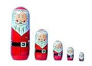 MANGDAI24 Hand Made Painted Stacking Nesting Wooden Doll Toys Santa Claus Gifts for Kids - Set of 5 (5 Dolls in 1)