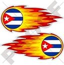 CUBA Cuban Flaming Fireball Fire 5" (125mm) Vinyl Bumper Stickers, Decals x 2