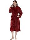 PAVILIA Womens Fleece Housecoat Zipper Robe, Plush Warm Zip Up Front Lounger, Wine, Small-Medium