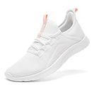 ALEADER Womens Tennis Shoes Slip On Nurse Shoes for Walking Running Trainning Wokout Sneakers White Peach Size 8 US