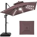 Best Choice Products 10x10ft 2-Tier Square Cantilever Patio Umbrella with Solar LED Lights, Offset Hanging Outdoor Sun Shade for Backyard w/Included Fillable Base, 360 Rotation - Deep Taupe