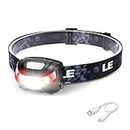 LE Head Torch Rechargeable, Super Bright LED Headlamp Waterproof with Red Warning Lights 5 Lighting Modes 30 Hours Runtime Lightweight Headlight Flashlight for Cycling Running Camping