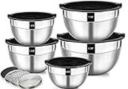 Wildone Mixing Bowls with Airtight Lids, 5 Pieces Stainless Steel Metal Nesting Storage Salad Bowls, Size 4.5L, 2.7L, 1.6L, 1.1L, 0.7L, Suitable for Mixing, Preparing & Serving