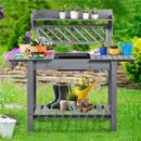 Garden Potting Bench Outdoor Work Table Wooden Work Station Table w/Sliding Gray