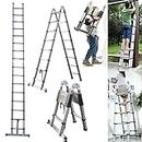 Stainless Steel Telescoping Folding Ladder 5M with Stabiliser, 2.5M+2.5M A Frame Telescopic Extension Ladder Home Attic Loft Ladder Adjustable Step Ladder, Max Load 330lb with EN131 Certificated