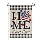 CROWNED BEAUTY 4th of July Garden Flag Home Sweet Home 12x18 Inch Double Sided for Outside Small Burlap Patriotic Independence Day Plaid Yard Flag CF1536-12