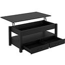Rolanstar Coffee Table, Lift Top Coffee Table with Drawers and Hidden Compartment, Retro Central Table with Wooden Lift Tabletop, for Living Room,Black