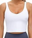 Wjustforu Women Sports Bra Yoga Tank Longline Padded Workout Crop Tank Top Fitness Workout Running Top (Small, White)