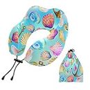 linqin Travel Pillow, Portable Memory Foam Travel Neck Pillow Conch Shells Clams U Shape Neck Support Flight Pillow with Storage Bag for Sleeping Rest, Car, Work, Home Use