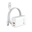 Portronics Adapto 65 Plus 65 W GaN Charger Adapter with 100 W Type C to Type C Fast charging cable, Compatible with Laptop, Macbook, iPhone 8 and Above, Tablet, Type C Mobile Phones and Devices(White)
