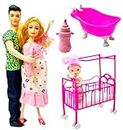 Amitasha Family Doll Set Mom-Dad 1 Daughter Playing Toy for Kids Girls Age 3-12 Years